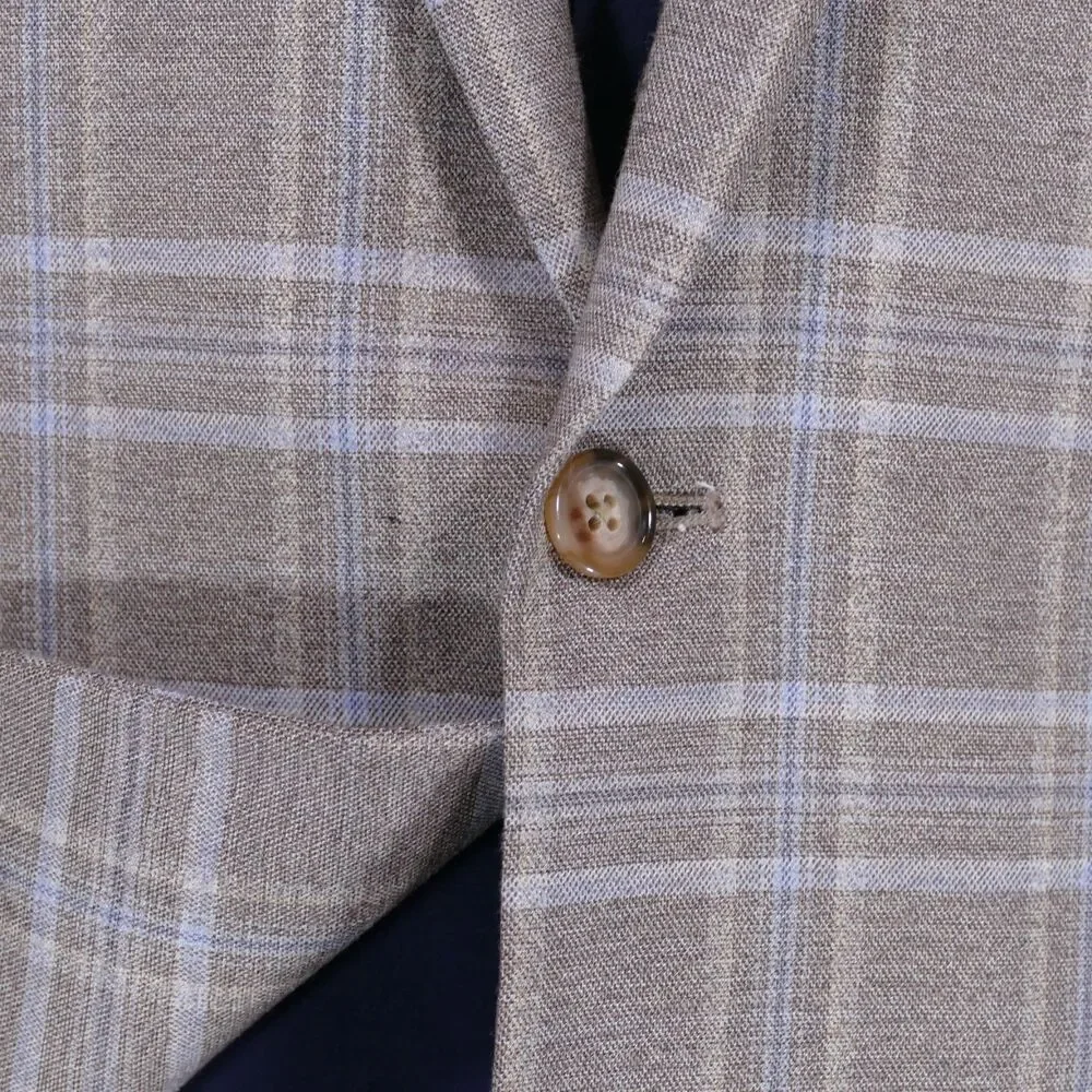 Lauren Ralph Lauren Sport Coat Blazer Mens 38R Beige Blue Plaid Two Button